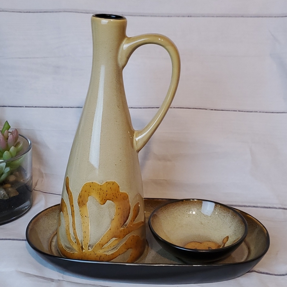 Black and Tan Ceramic Serveware Set with Drip Glaze
